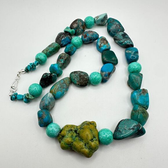 20" Turquoise chunks and ceramic beaded necklace with s925 hardware! - Picture 1 of 12